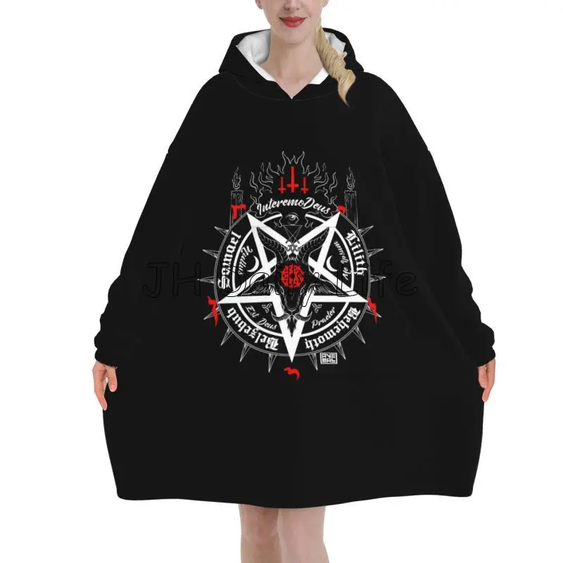 Sherpa Hoodie Fleece - Черная Сатана Череп Мертва Голова Мистический