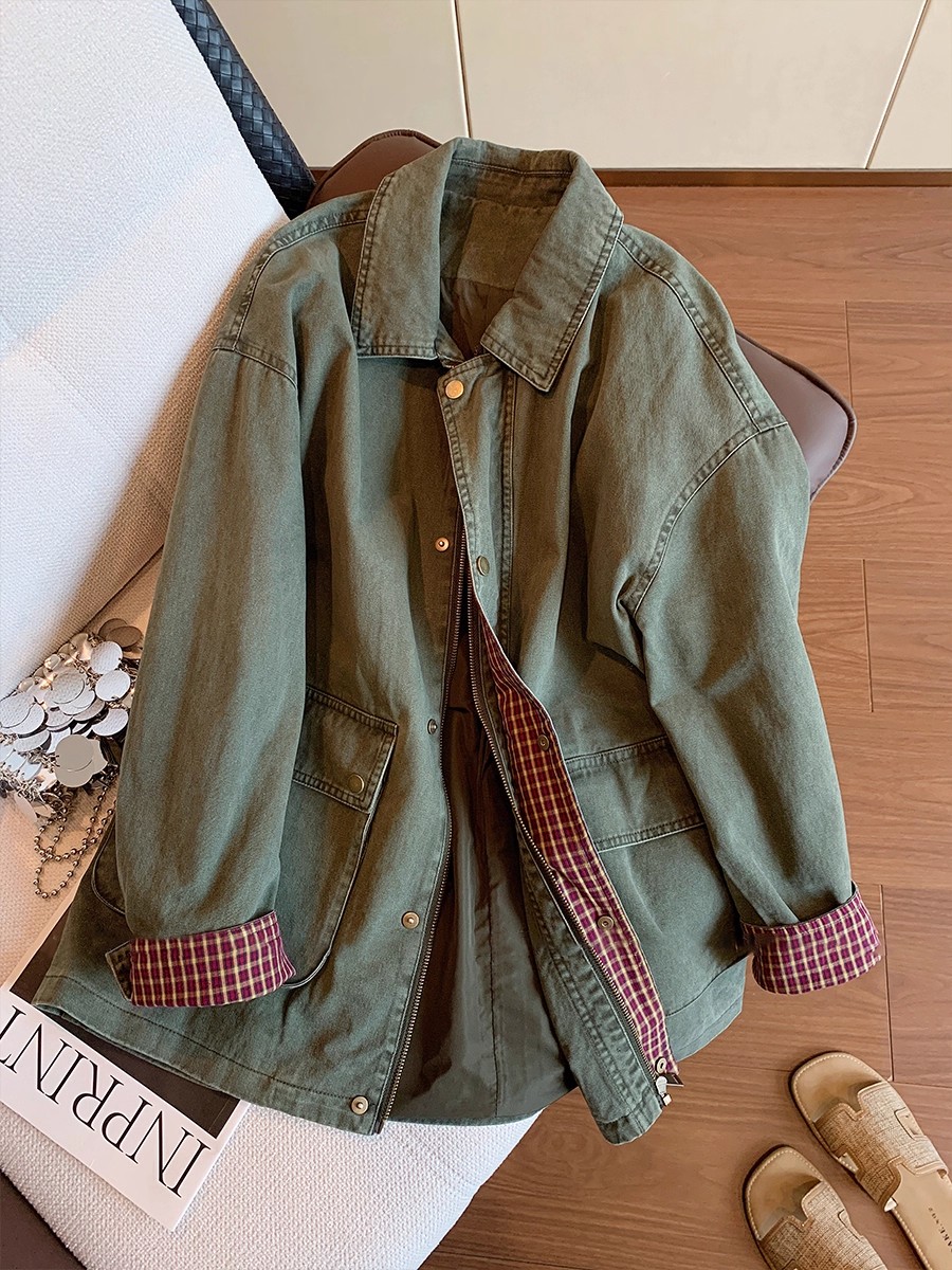 Down Jacket Packable - Винтажная армейская зеленая джинсовая куртка, женское