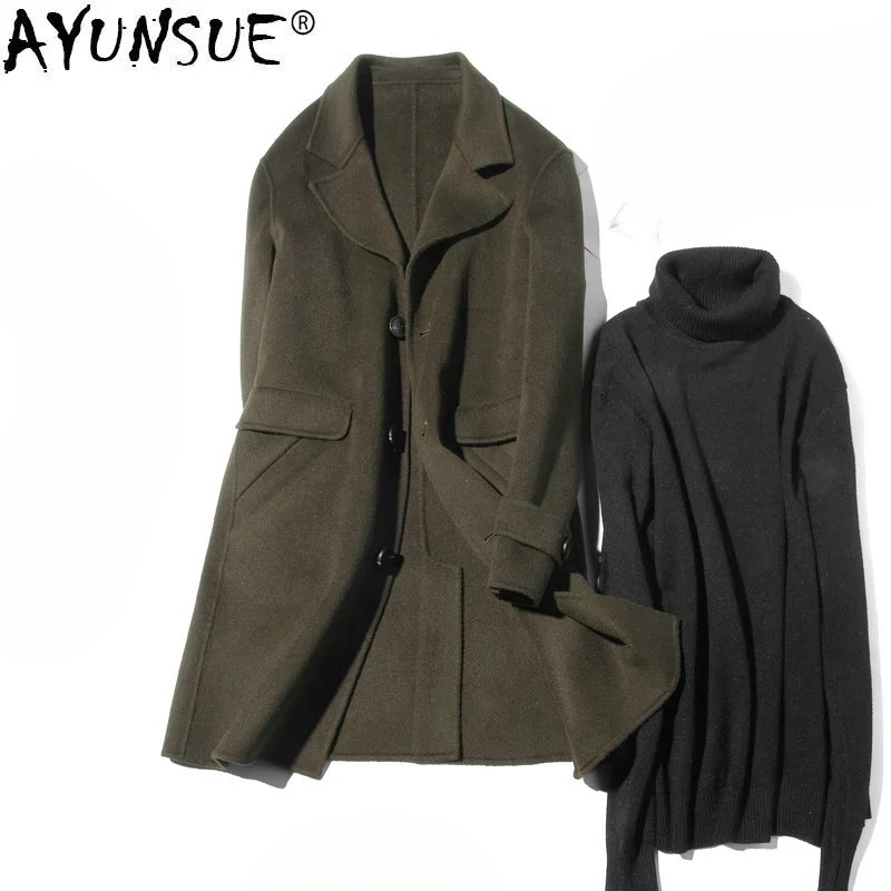 Wool Coat Peacoat - AYUNSUE 100% шерстяное пальто мужская осенняя