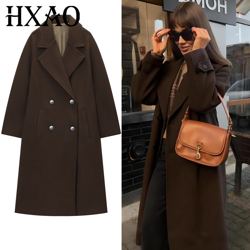 Wool Coat Peacoat - HXAO женское пальто коричневые твидовые шерстяные