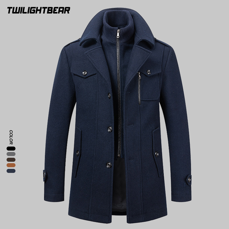 Wool Coat Peacoat - Мужское зимнее шерстяное пальто оверсайз с