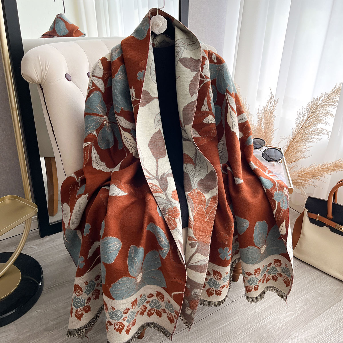 Cashmere Pashmina Wrap - Женские утепленные роскошные зимние двухсторонние кашемировые