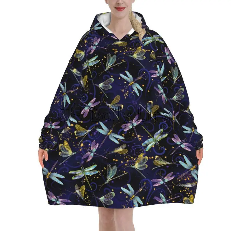 Sherpa Hoodie Fleece - Носимое одеяло с капюшоном Dragonfly Galaxy,