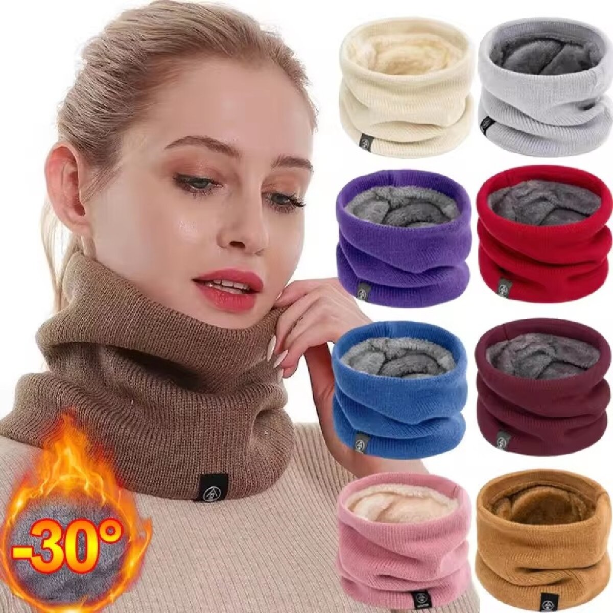Neck Gaiter Fleece - Однотонный зимний плюшевый глушитель, шерстяная вязка